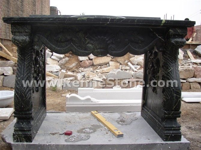 Black fireplace white vein